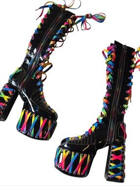 Dolls Kill Club Exx rude awakening platform boots black/rainbow